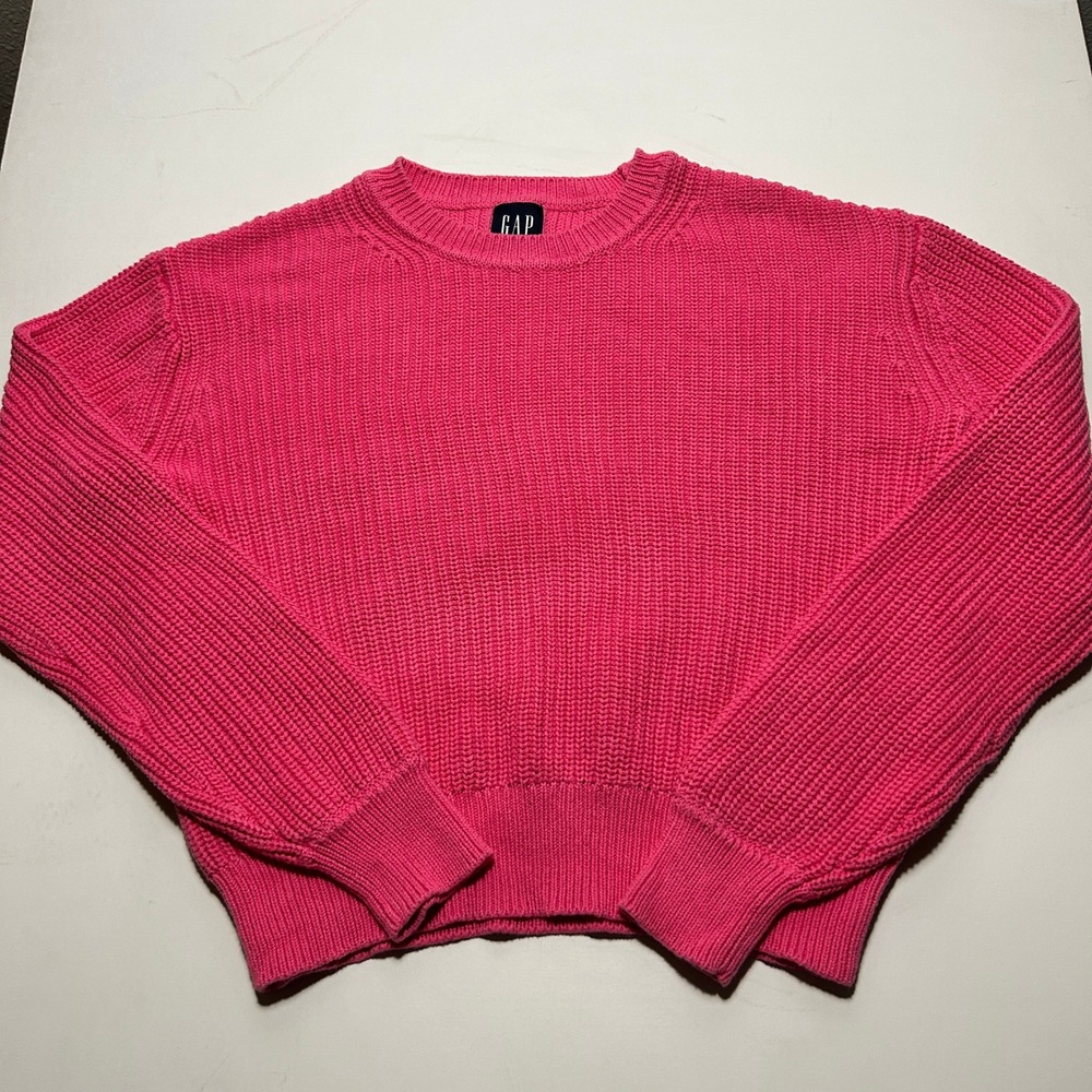 Gap Pink Shaker Stitch Sweater Womens Small Hot Pink Crew Neck Knit Pullover